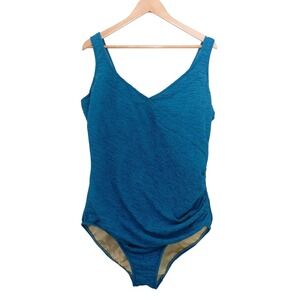 NEW Penbrooke Krinkle Size 20W Teal Faux Wrap One-Piece Swimsuit
